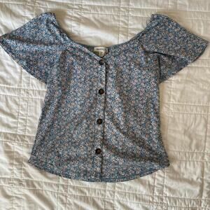 Monteau los angeles womens S blue ditsy floral flutter sleeve coastal western